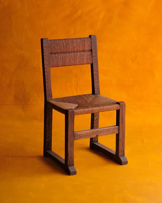 LIGHT BROWN WOOD & RATTAN CHAIRS