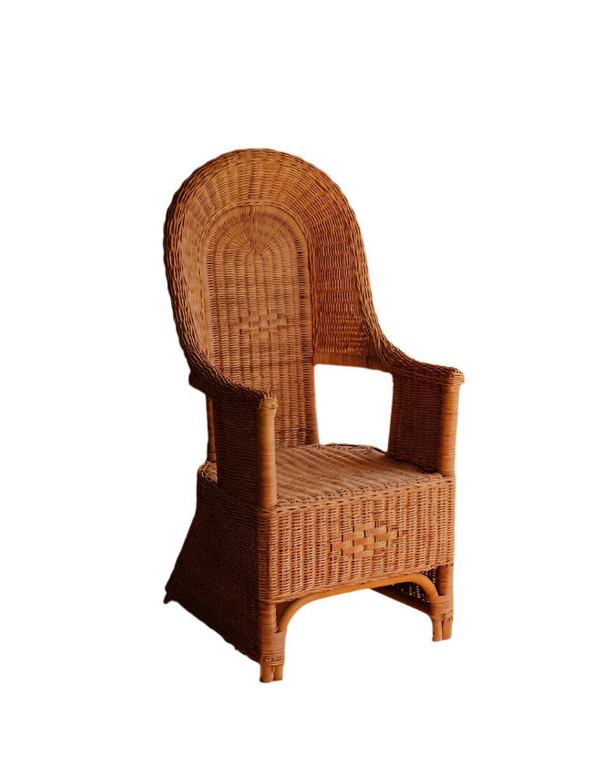 CURVED BACK CANE WOVEN ARMCHAIRS