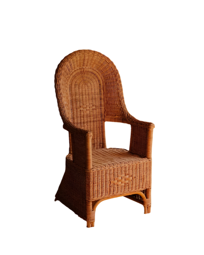 CURVED BACK CANE WOVEN ARMCHAIRS