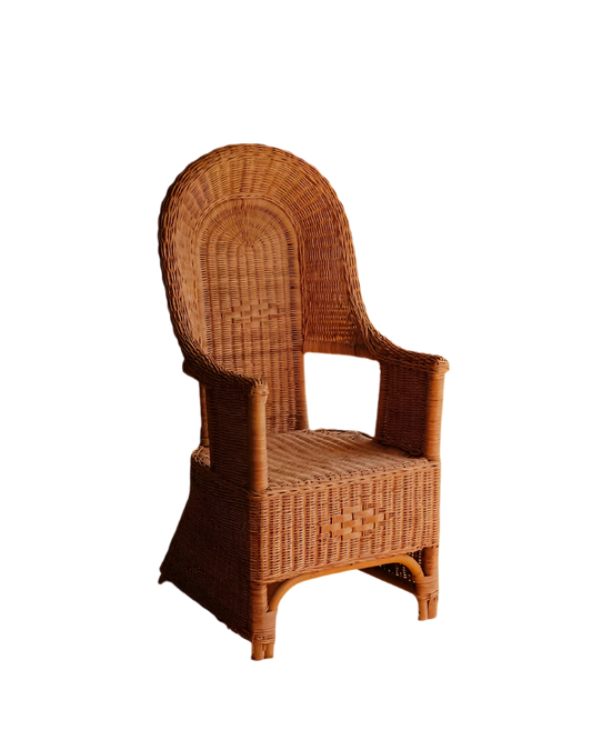 CURVED BACK CANE WOVEN ARMCHAIRS