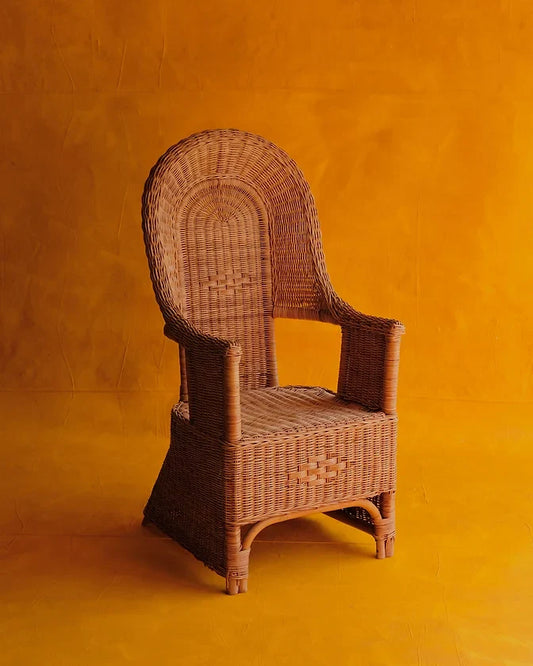 CURVED BACK CANE WOVEN ARMCHAIRS
