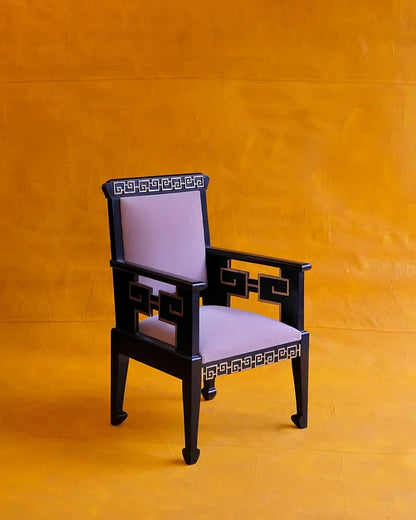 EBONIZED 5 PIECE SALON SUITE w. APPLIED GRECIAN KEY PATTERN w. TRACE GILDING