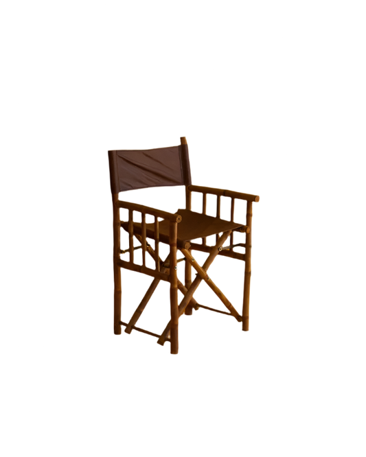 PAIR OF LEATHER & BAMBOO FOLDING CHAIRS