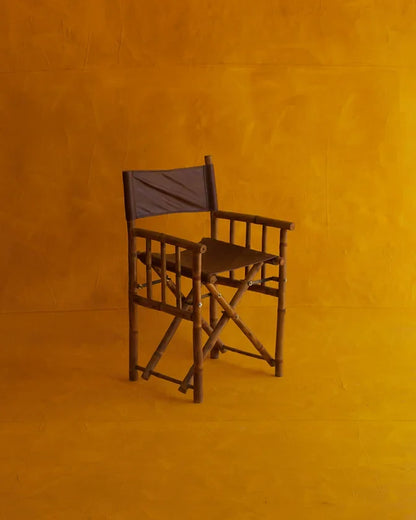 PAIR OF LEATHER & BAMBOO FOLDING CHAIRS