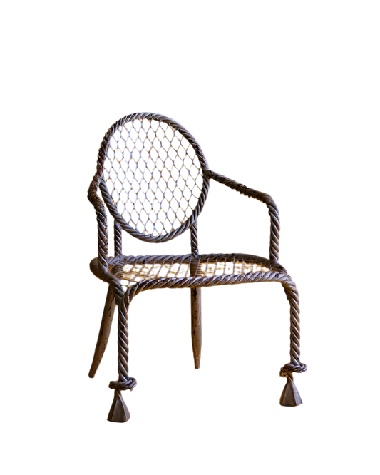 PAIR OF WROUGHT IRON ROPE OUTDOOR CHAIRS
