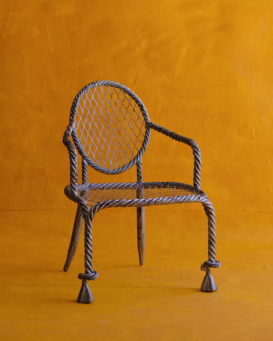 PAIR OF WROUGHT IRON ROPE OUTDOOR CHAIRS