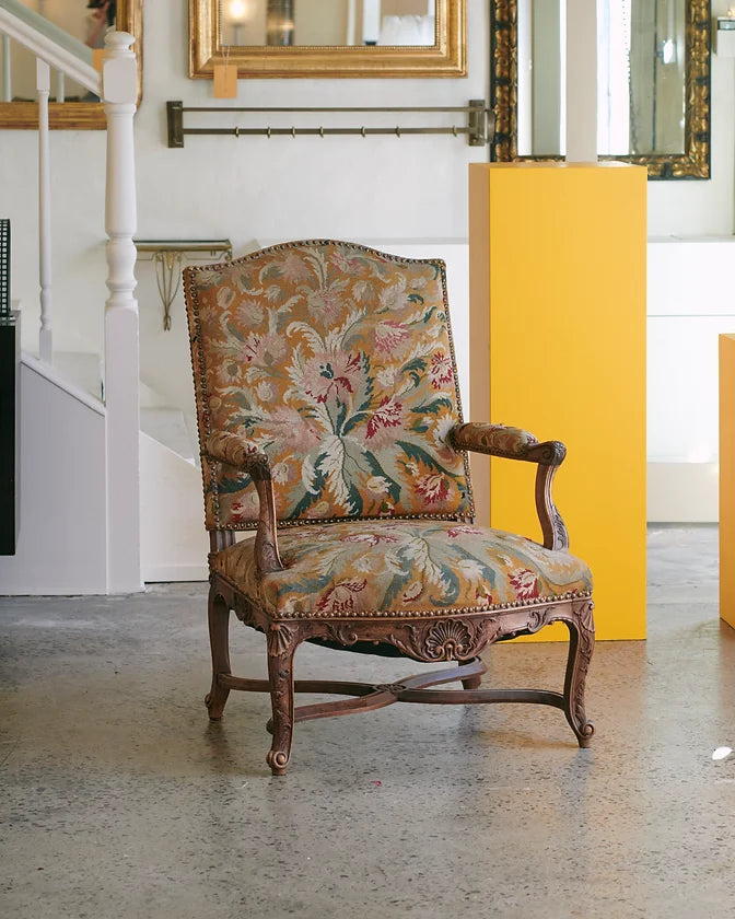 LOUIS XVI ARMCHAIR w. ORIGINAL FLORAL UPHOLSTERY