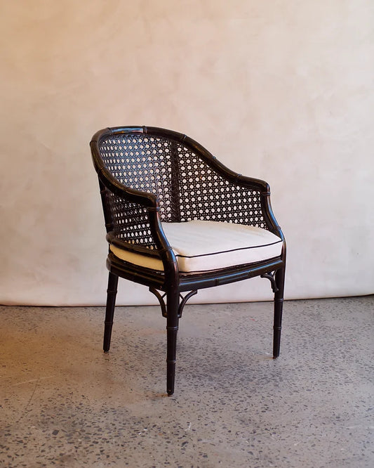 BLACK HOLLYWOOD REGENCY BARREL BACK CHAIRS