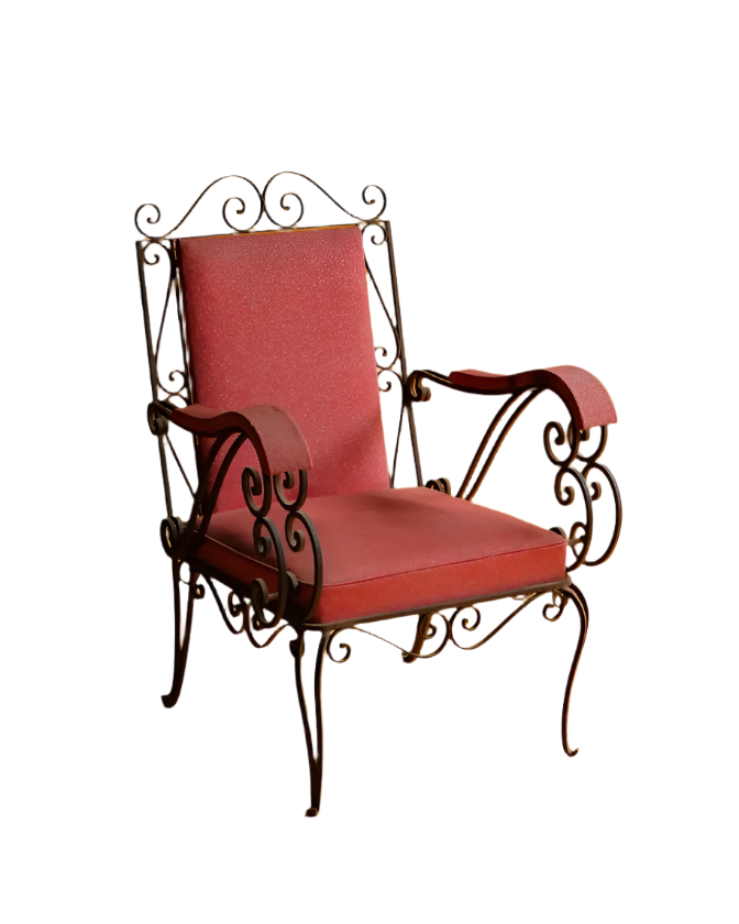 SET OF FOUR WROUGHT IRON ARMCHAIRS