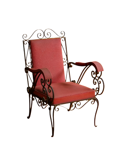SET OF FOUR WROUGHT IRON ARMCHAIRS