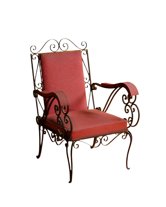SET OF FOUR WROUGHT IRON ARMCHAIRS