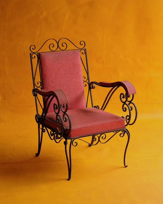 SET OF FOUR WROUGHT IRON ARMCHAIRS