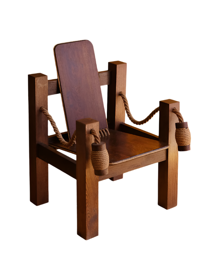 BRAZILIAN OAK ARMCHAIR w. ROPE DETAILS
