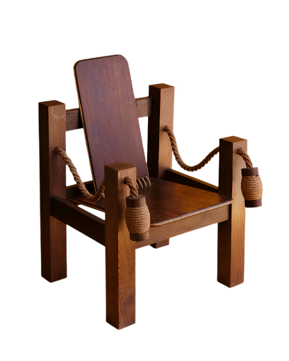 BRAZILIAN OAK ARMCHAIR w. ROPE DETAILS