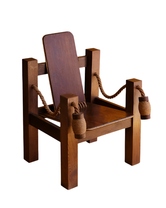 BRAZILIAN OAK ARMCHAIR w. ROPE DETAILS