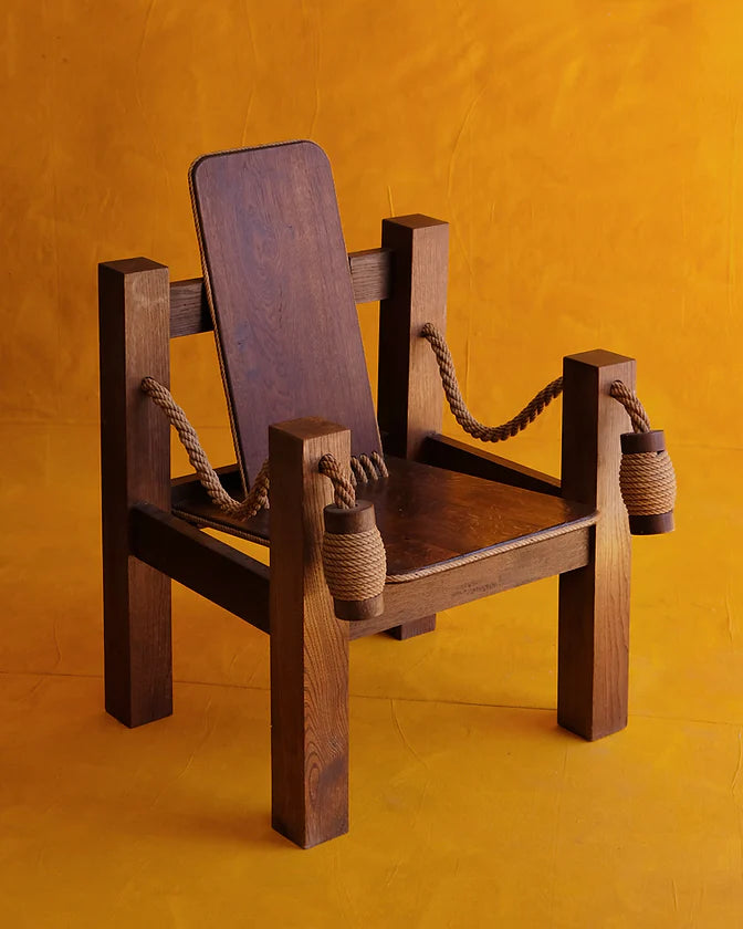 BRAZILIAN OAK ARMCHAIR w. ROPE DETAILS