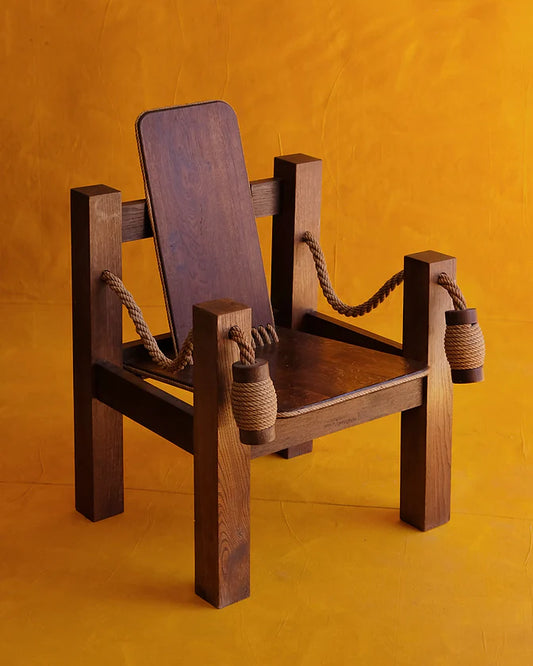 BRAZILIAN OAK ARMCHAIR w. ROPE DETAILS