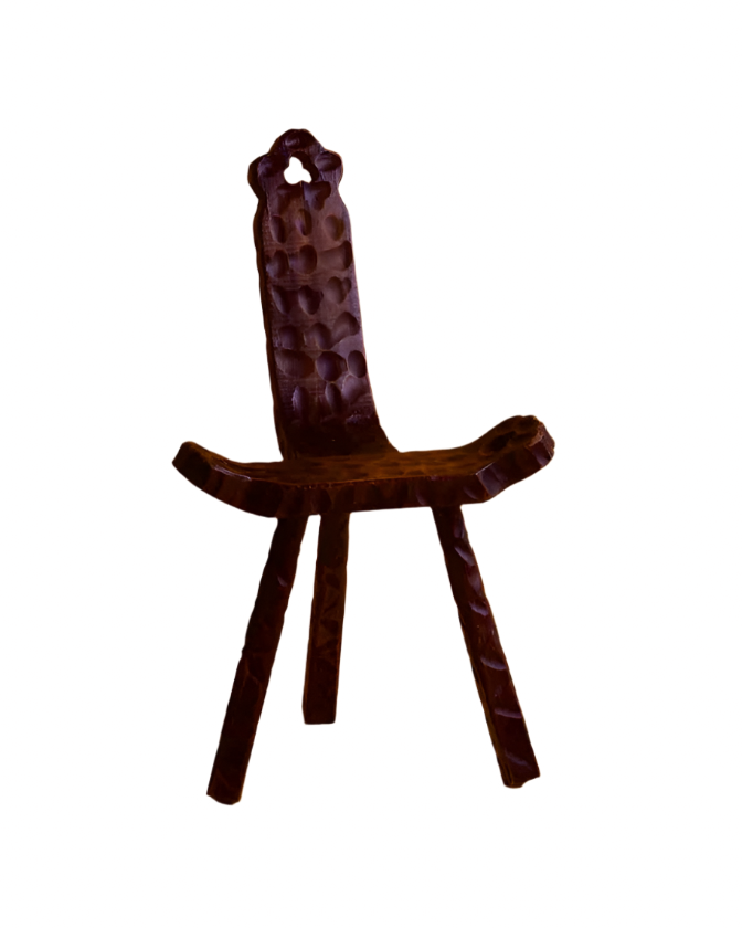 BRUTALIST HAND CARVED TRIPOD STOOL