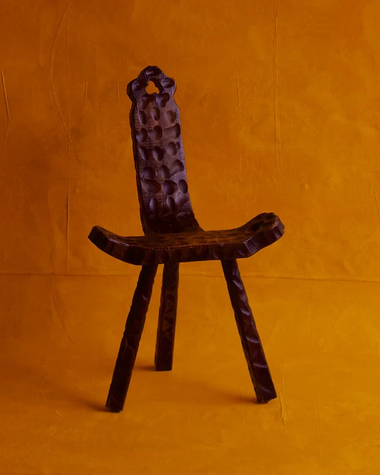 BRUTALIST HAND CARVED TRIPOD STOOL