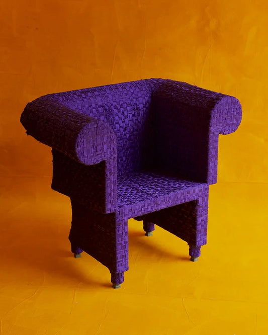 HAND KNOTTED BLUE VIOLET RIBBON ARMCHAIR