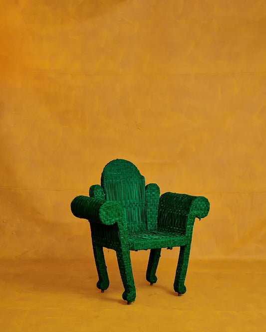 HAND KNOTTED GREEN RIBBON BAROQUE ARMCHAIR