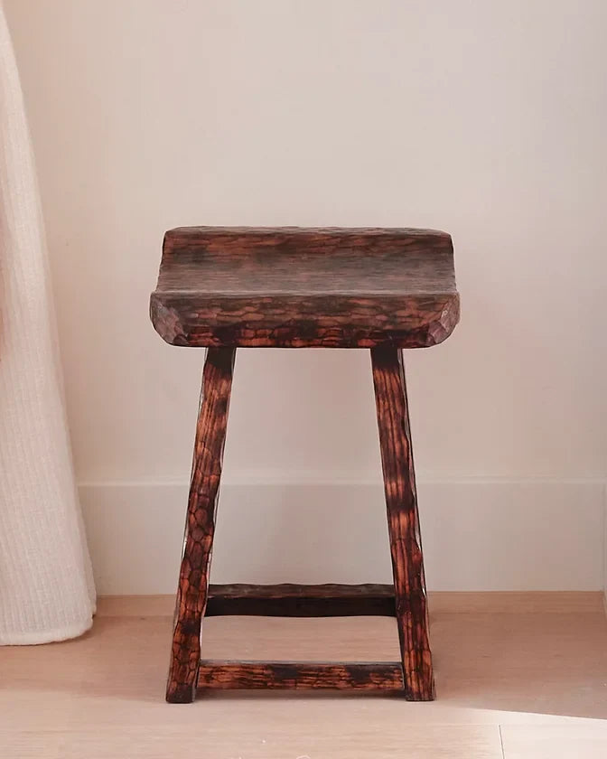 BRUTALIST HAND CARVED DIMPLED STOOL