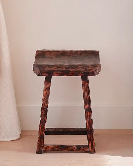 BRUTALIST HAND CARVED DIMPLED STOOL