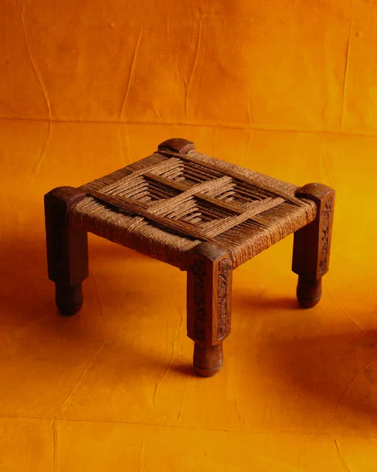 PAIR OF FRENCH HANDMADE WOVEN ROPE STOOLS