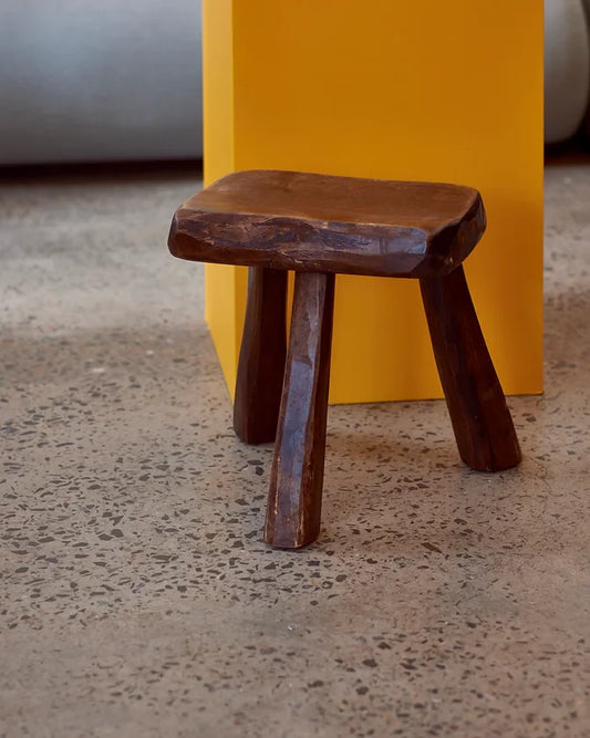 HAND CARVED BRUTALIST MILKING STOOL