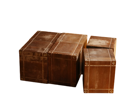 HAND PAINTED TIMBER BOX STOOLS