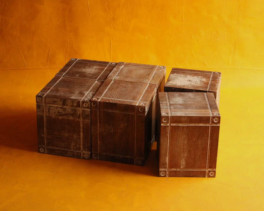 HAND PAINTED TIMBER BOX STOOLS
