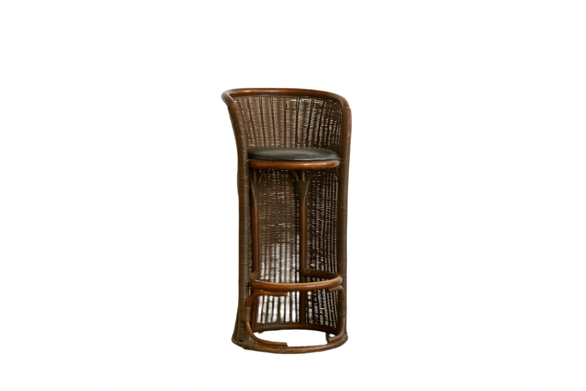 TRIO OF MID CENTURY RATTAN CYLINDRICAL BAR STOOLS