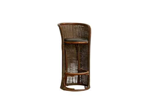 TRIO OF MID CENTURY RATTAN CYLINDRICAL BAR STOOLS