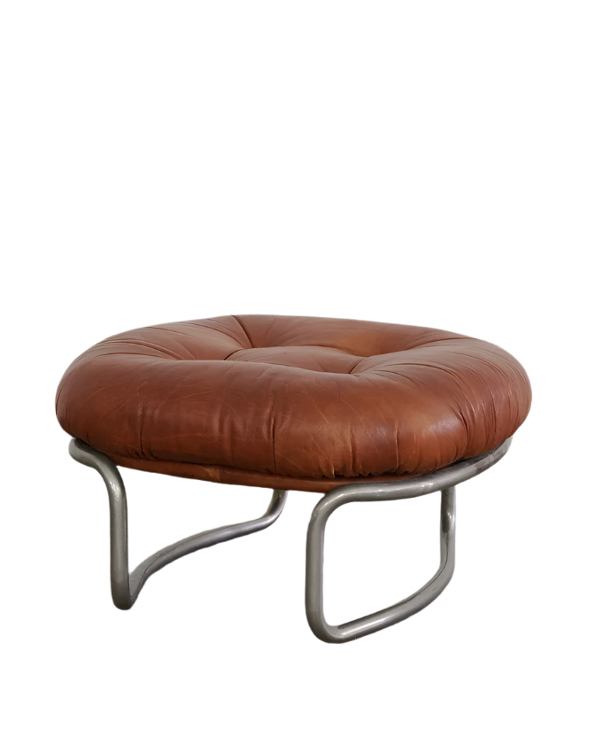 CHROME FOOTREST w. COGNAC LEATHER