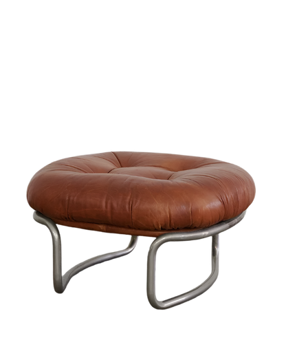 CHROME FOOTREST w. COGNAC LEATHER