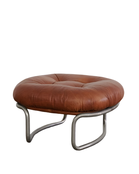 CHROME FOOTREST w. COGNAC LEATHER
