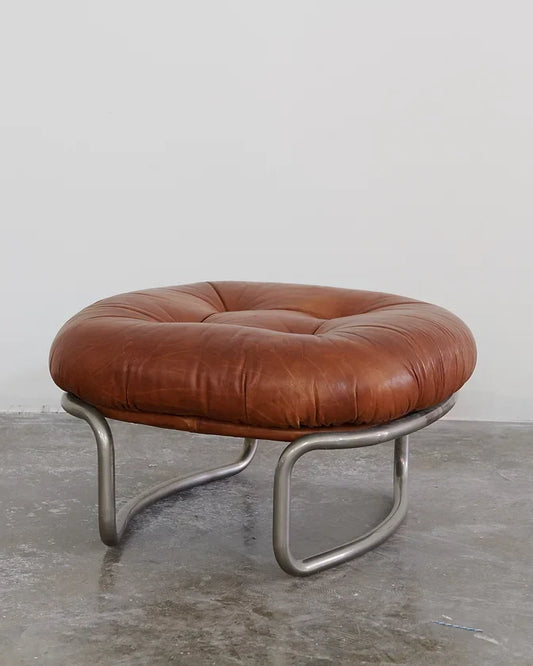 CHROME FOOTREST w. COGNAC LEATHER