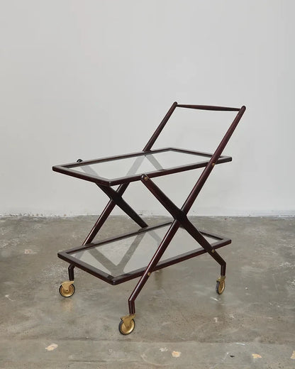 TWO TIERED ROSEWOOD BAR CART