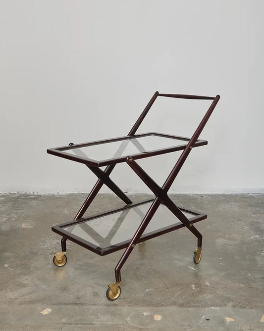 TWO TIERED ROSEWOOD BAR CART