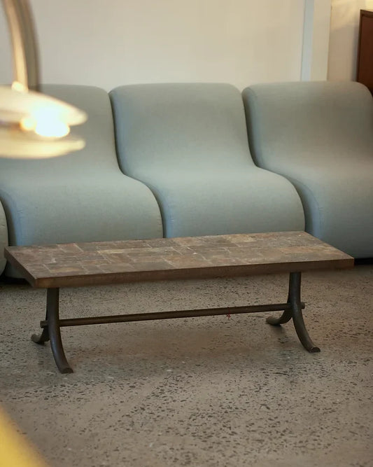 BRUTALIST TEXTURED TILE COFFEE TABLE w. MILD STEEL BASE