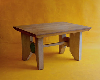 EUROPEAN OAK FARM TABLE w. GREEN MEDALLION