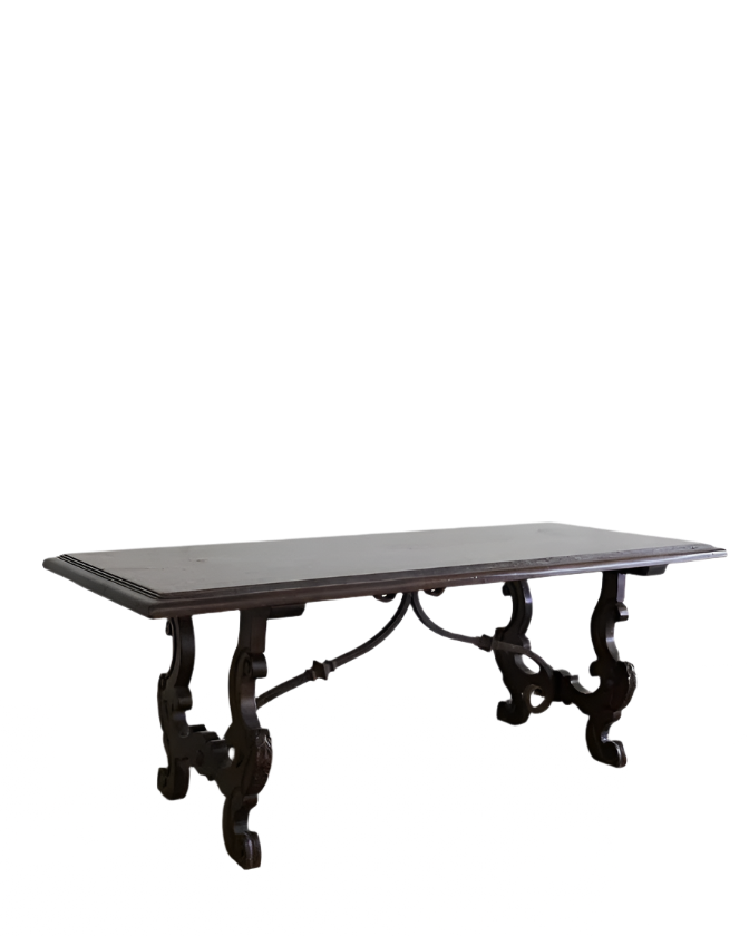 SPANISH WALNUT DINING TABLE w. HAND CARVED LEGS