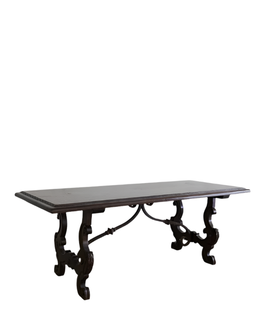 SPANISH WALNUT DINING TABLE w. HAND CARVED LEGS