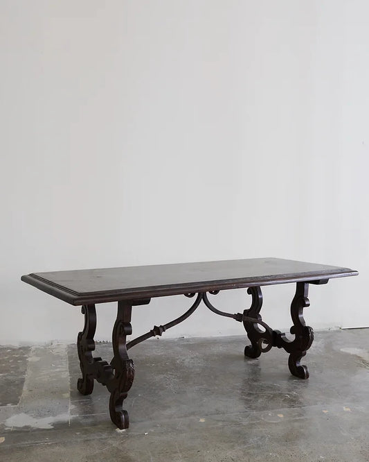SPANISH WALNUT DINING TABLE w. HAND CARVED LEGS