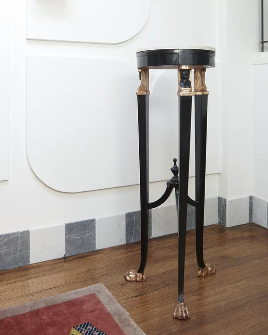NEOCLASSICAL GOLD AND EBONIZED WOOD 3 LEGGED PEDESTALS