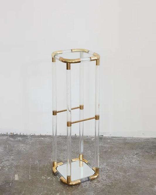 BRASS & LUCITE PEDESTAL