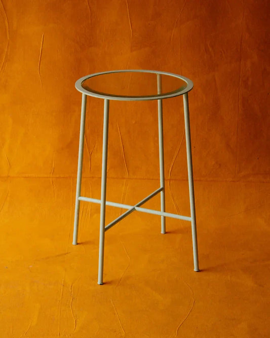 MINT GREEN SIDE TABLES w. BEVELED GLASS TOP