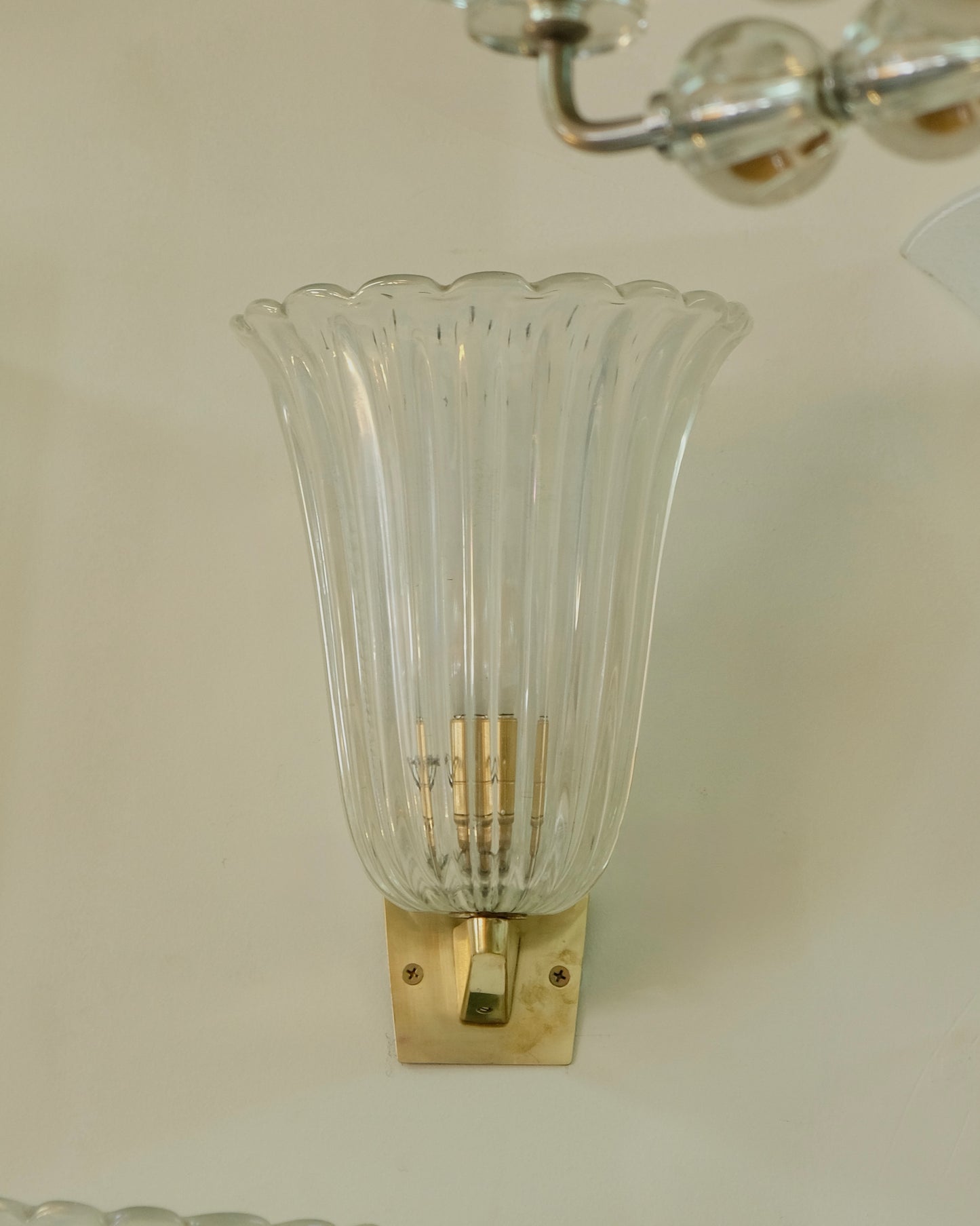 TRIO OF CLEAR IRIDESCENT MURANO GLASS SCONCES