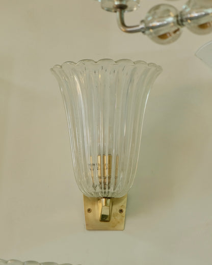 TRIO OF CLEAR IRIDESCENT MURANO GLASS SCONCES