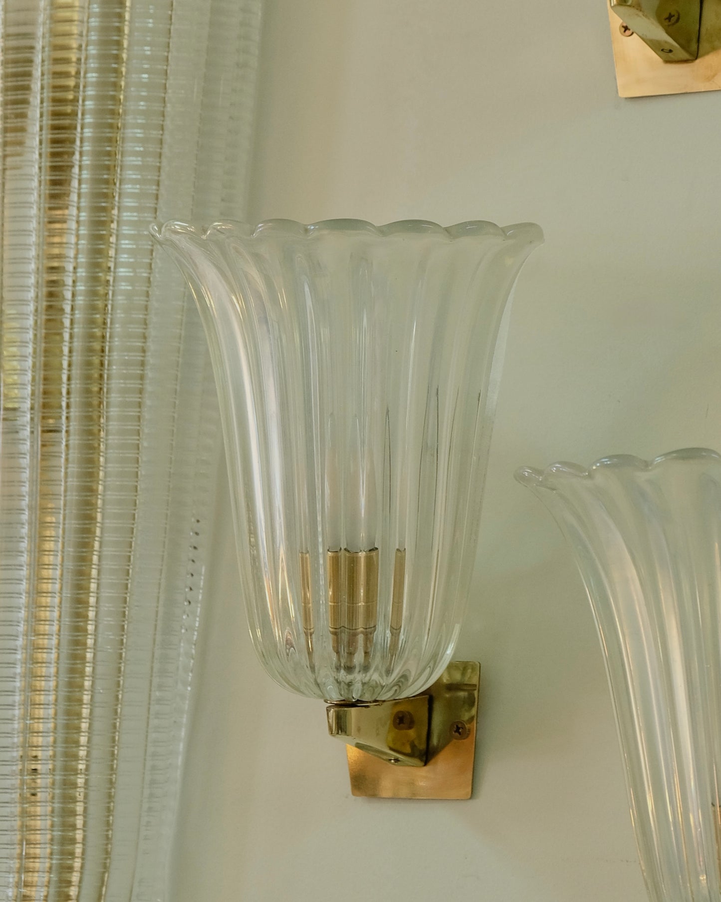 TRIO OF CLEAR IRIDESCENT MURANO GLASS SCONCES
